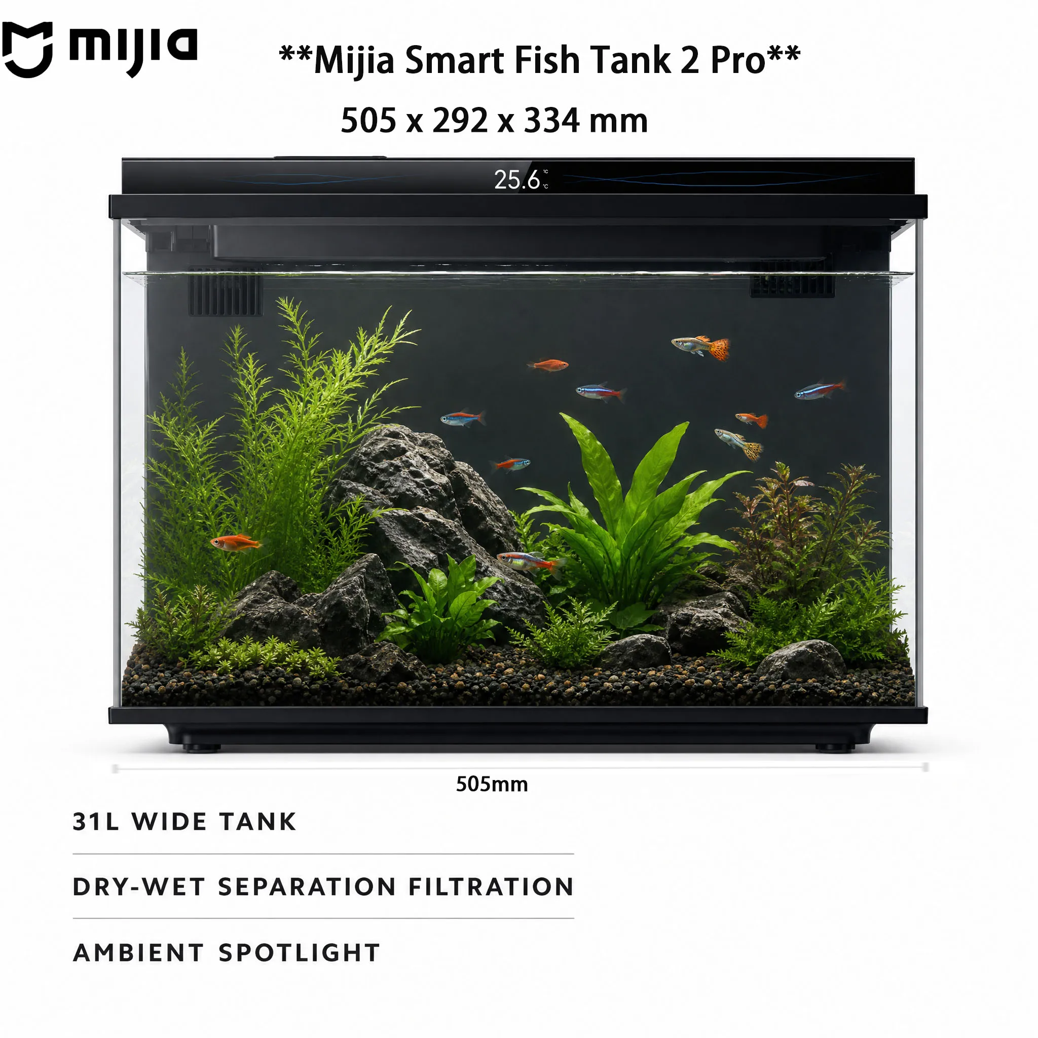 Mijia Smart Fish Tank 2 Pro 31L Desktop Aquarium Dry‑Wet Separation Filter Ambient Light Intelligent Fish Tank for Home Decor