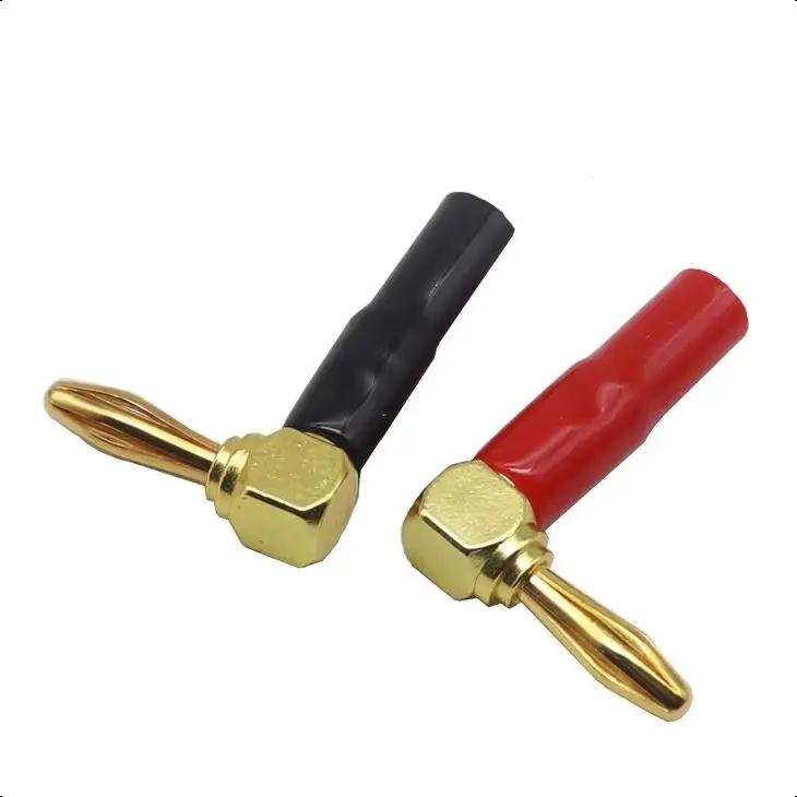 【5-2PCS】4MM Banana Plug Soft Plastic Shell 90 Degree Banana Connector Red Black for Audio Video Speaker