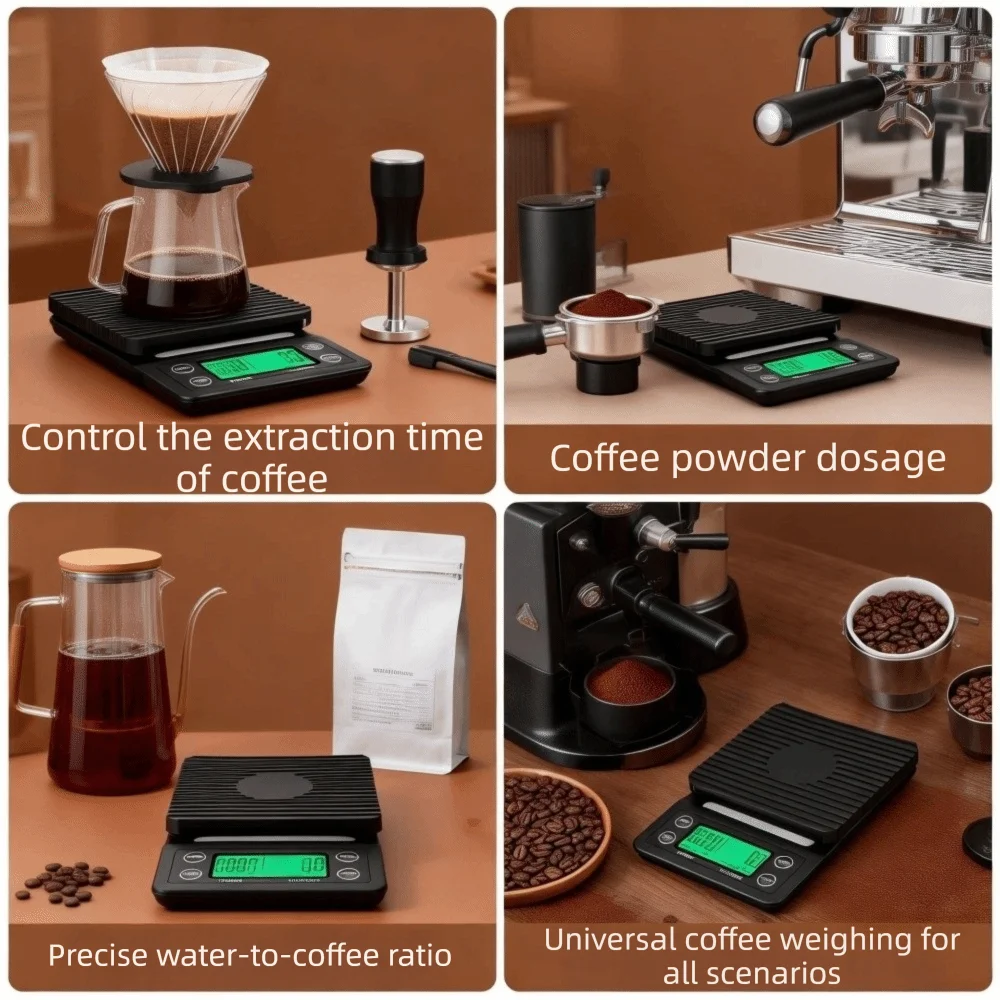 High Precision Drip Coffee Scale LCD Display Digital Display Kitchen Digital Scale Non-slip Battery-powered Coffee Brewing Scale