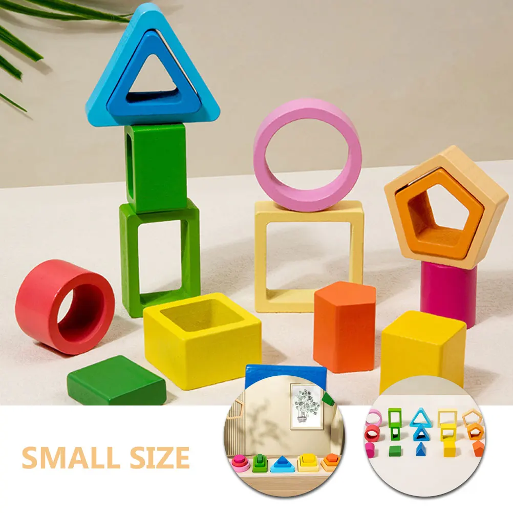 

1Set Wooden Geometric Matching Tower Gradient Color Early Educational Cognitive Puzzle Interactive Game for Kids
