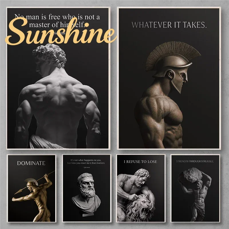 (No frame)Alexander the Great Quote Motivational Wall Art Spartan Warrior Canvas Ancient Greek Poster Bronze Statue Sculpture