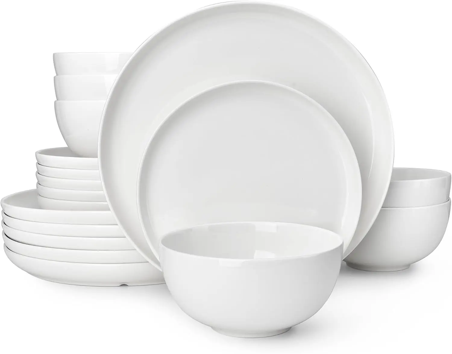 Lightweight Porcelain Dinnerware Set of 6, White Round Plates and Bowls, Dishwasher Microwave Oven Safe, Scratch Resistant