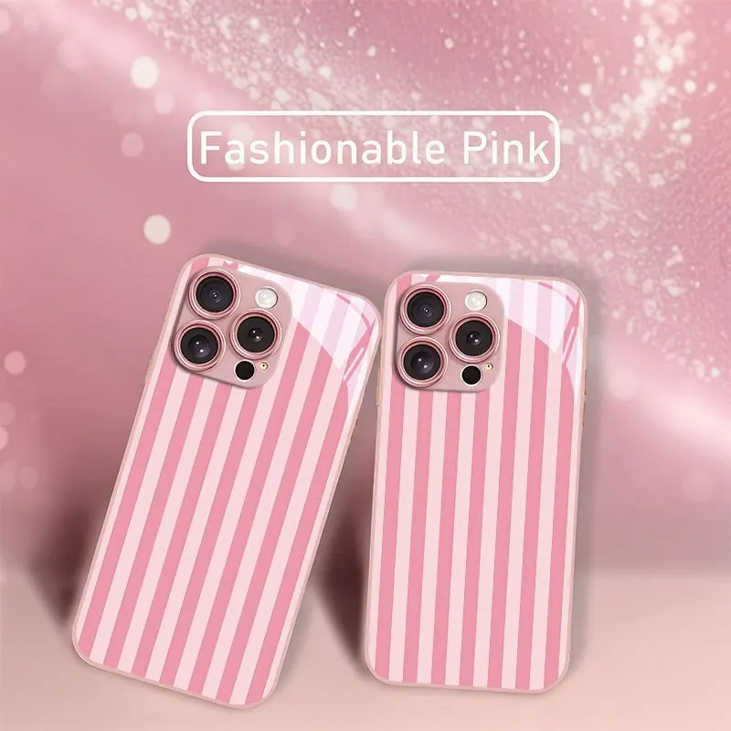 

Vertical Striped Pink Pattern New Pink Glass Phone Case for Iphone17/16/Iphone15/4/13Promax/12/11 Anti-drop protection