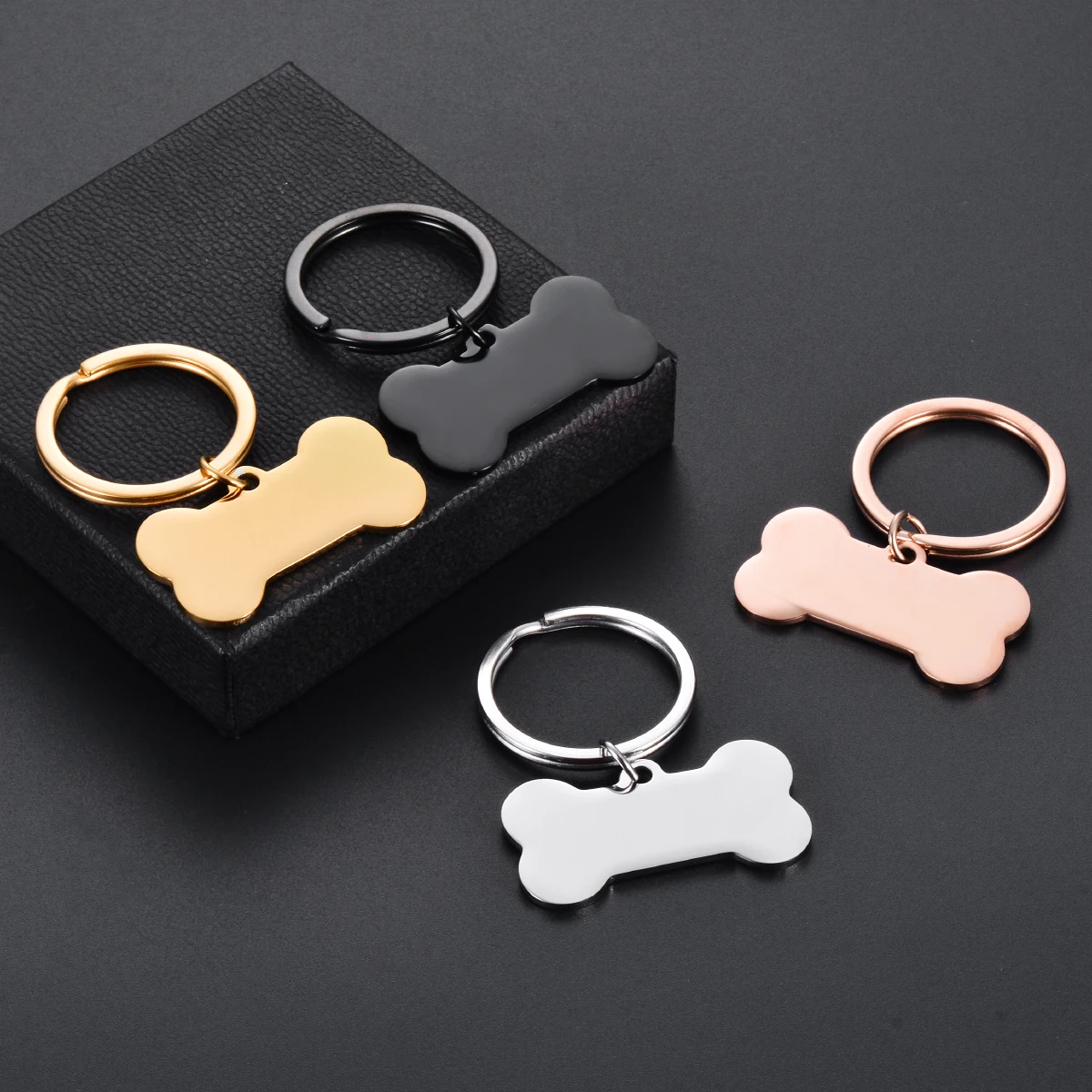 Mirror Polish Bone-shaped Dog Tag Keychain Blank Stainless Steel DIY Pet Collar Accessories Making Jewelry