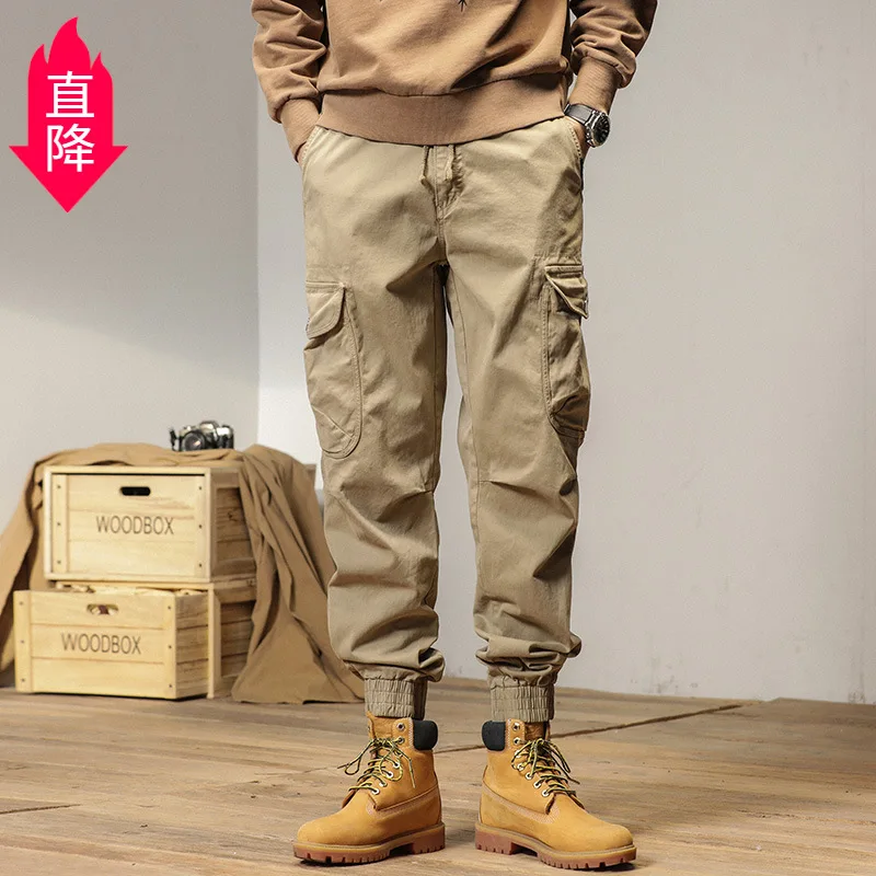 2025 New Multi-Pockets Spring Cargo Pants Men Streetwear Zipper Leg Skinny Work Joggers Cotton Casual Tactical Trousers