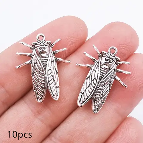 10pcs 27x22mm Zinc Alloy Tibetan Silver Color Cicada Charms Pendant Designer Charms Fit Jewelry Making DIY Jewelry Findings