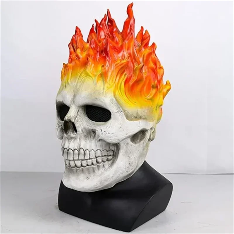13 Máscara de jinete fantasma, máscaras faciales completas con calavera de llama para Halloween, esqueleto aterrador, caballero espeluznante, casco espeluznante, máscara, accesorios para fiesta de Carnaval