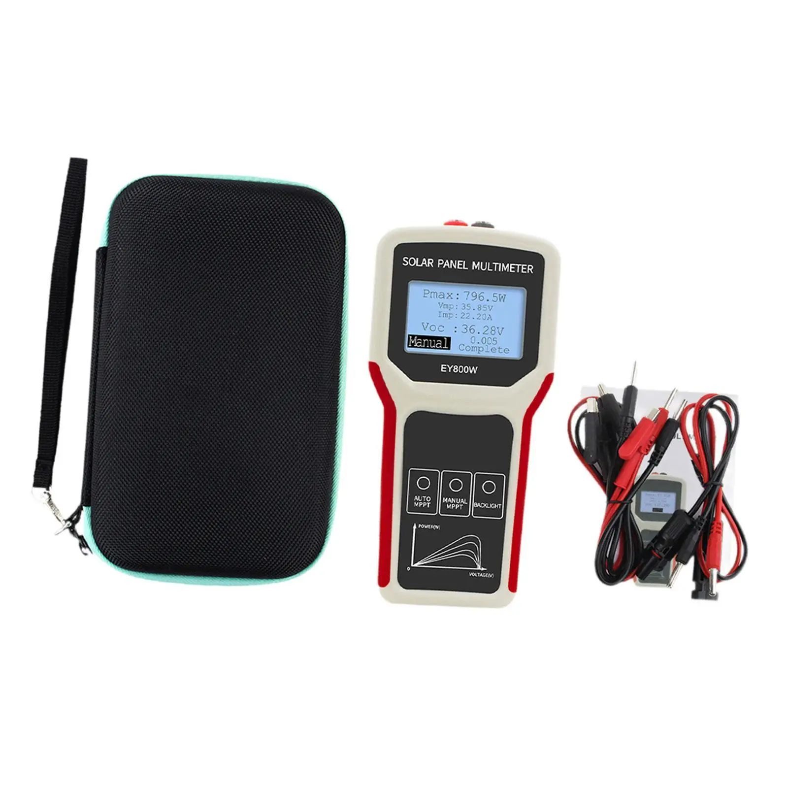 800W Solar Panel Tester, Solar Mppt Meter, Auto Manual Mppt, Portable LCD Display Photovoltaic Multimeter for Troubleshoot