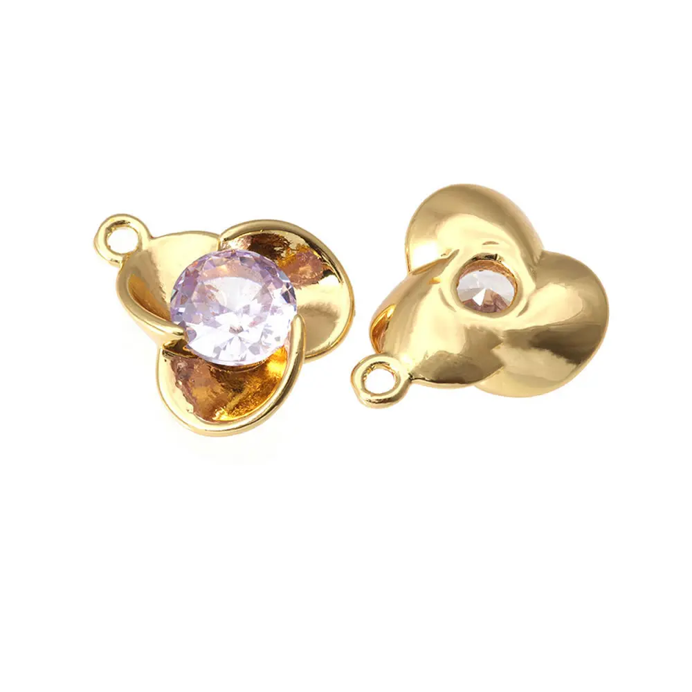 6 قطعة 18K الذهب اللون النحاس الزركون زهرة Charms المعلقات عالية الجودة عقد دي اي واي أقراط مجوهرات اكسسوارات صنع لوازم #6