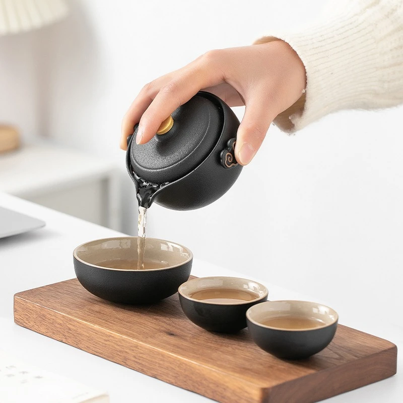 Portable travel tea set small set outdoor portable simple kung fu teapot teacup camping business trip express cup