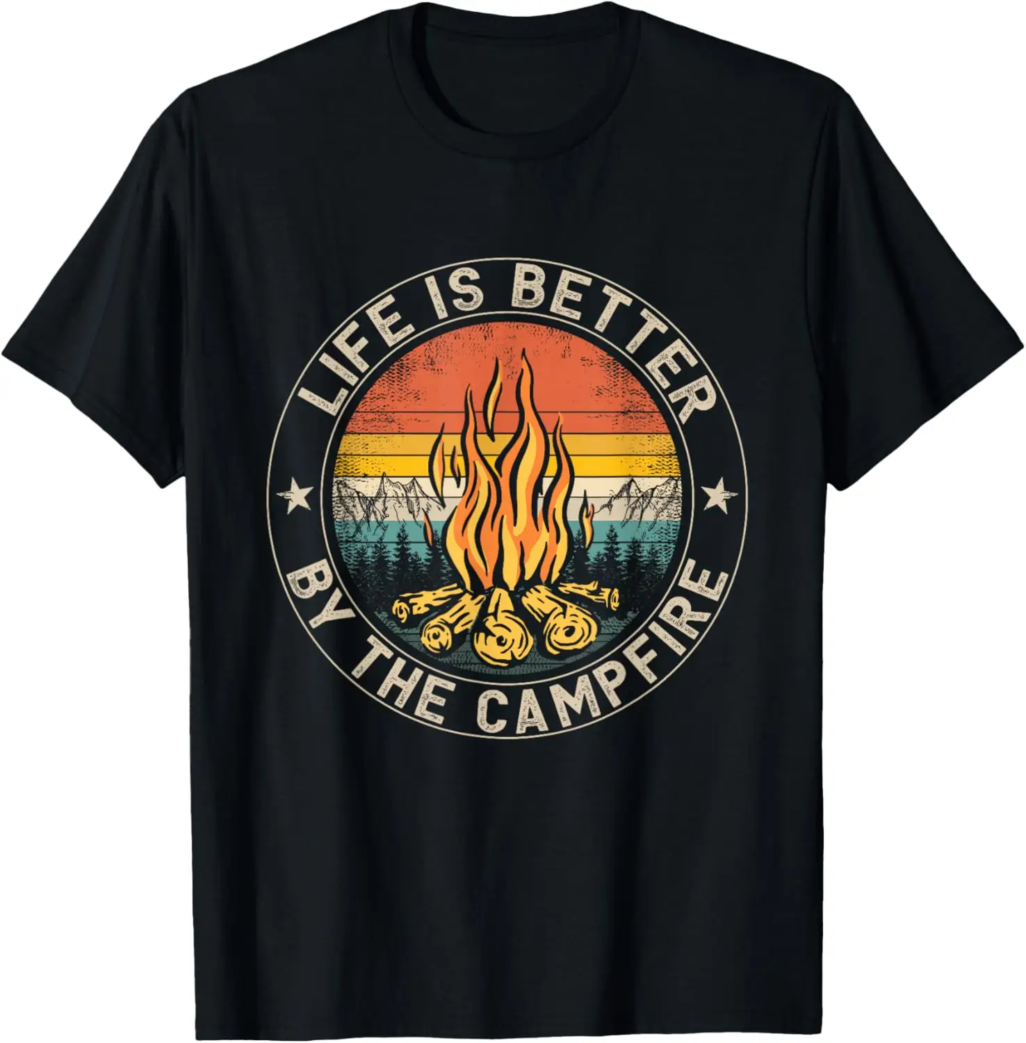 Life Is Better By The Camping Campfire T-Shirt 100% Cotton Trendy Y2K Short-Sleeve Tee-Soft, Quick-Drying, Moisture-Wicking;