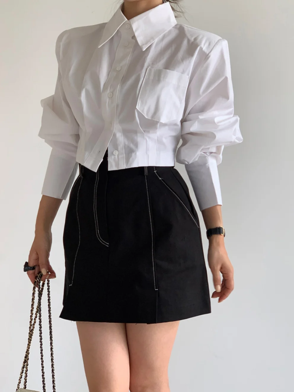

Women's irt Waist-Cinching Single-Bule Tie Front Collar ort Design Hollow Ba oulder Pad Faionable Polyester