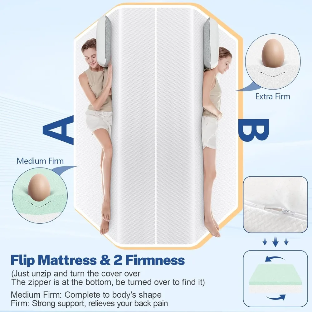 Mattress Full Size 10 Inch with Tencel Cover, Cool Green Tea/Gel Memory Foam Mattresses in Box, Dual Side Medium