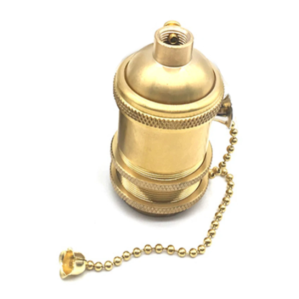 

E26 E27 Vintage Lamp Holder Brass Shell Zipper Caps Double Ring DIY Hanging Ornament Lampholder Light Base with Switch 250V 4A