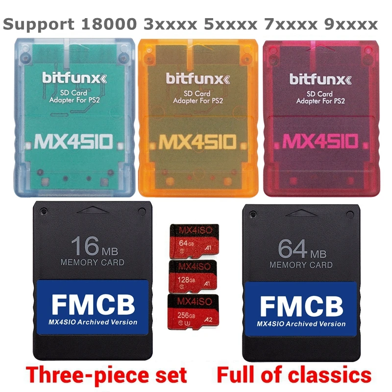 PS2 MX4SIO SIO2SD TF/SD Card Adapter For PS2 Consoles + FMCB Card + 256G/128G/64G PS2 ISO SD Card choose combination package