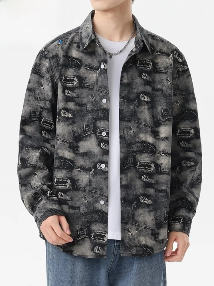 

Vintage Paul Harbor Sle Men's irt Trendy Camouflage Long Sve Turn-down Collar Casual Loose Spring Autumn Wear
