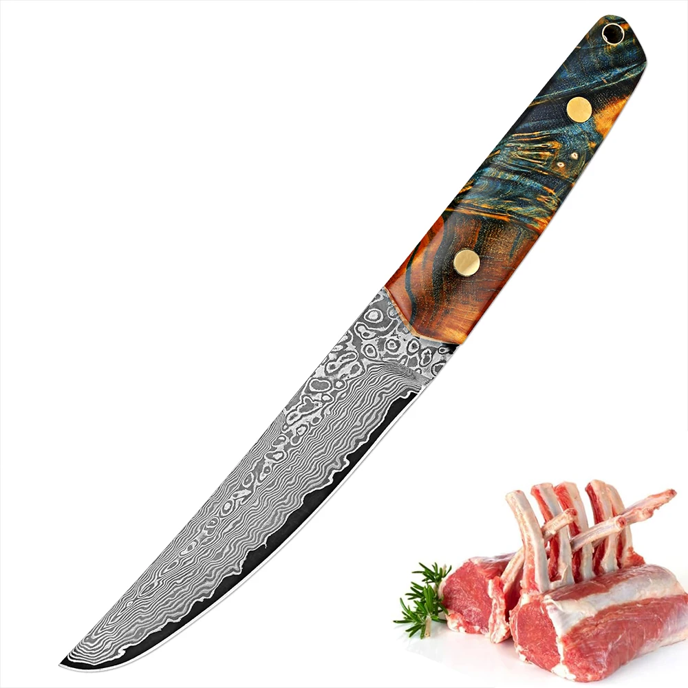 

5 Inch Utility Knife Japanese Damascus Steel Sharp Kitchen Knife Ergonomic Stabilised Wood Handle Full Tang Blade Slicing Knife