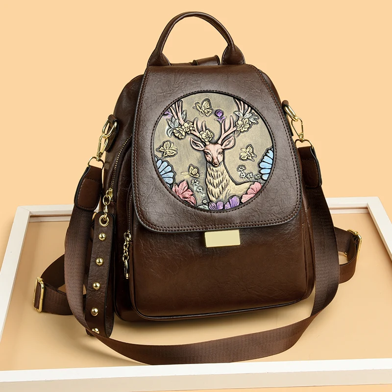 

Luxury Women Genuine Leather Backpack Casual Ladies Shoulder Bag Fashion Large Capacity Travel Female Quality Cowhide Knapsack