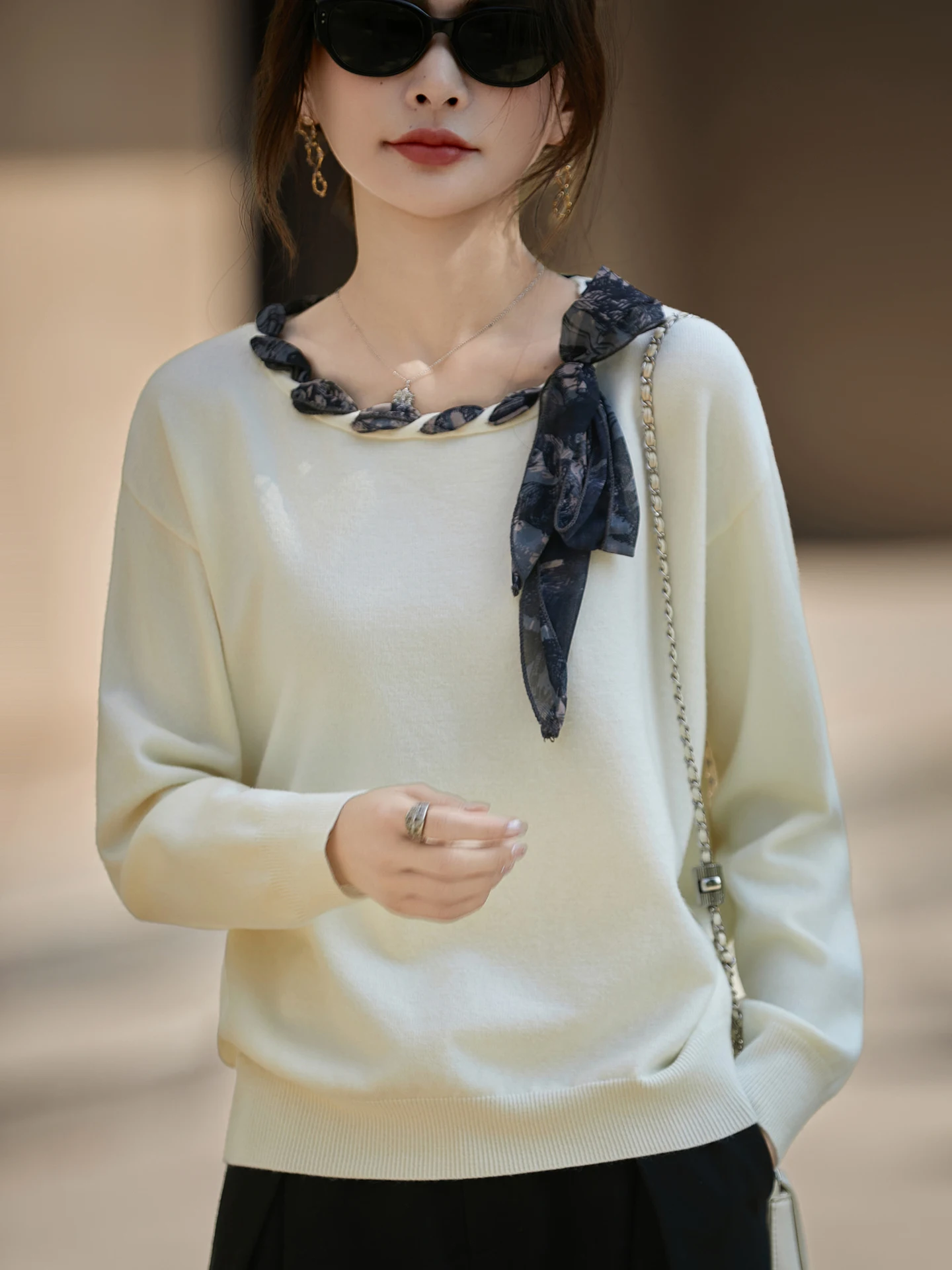 

Soft Lace Silk Scarf round Ne Knitted Loose Women's Base irt Fall Winter Versatile Comfortable Sweater Top