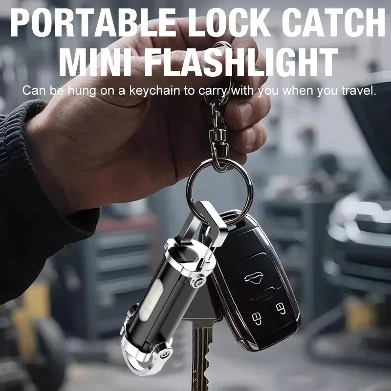 Powerful EDC LED Flashlight Keychain Rechargeable Hanging Portable Flashlights Waterproof Keyring Camping Walking Pocket Lamp