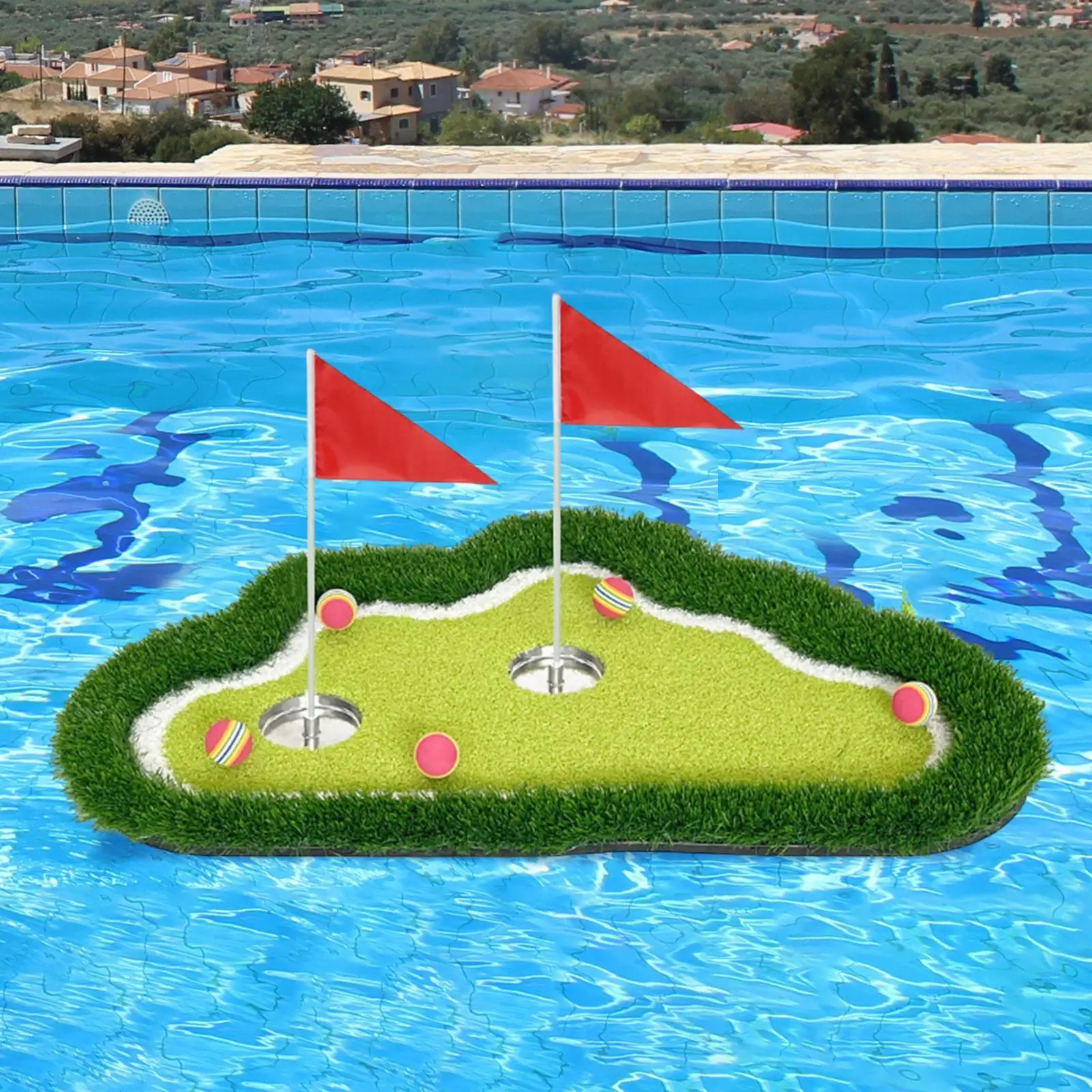 

Floating Golf Putting Mat with Ball and Flags Supplies Swing Foldable Practice Mat for Game Outdoor Backyard Water Sport Summer