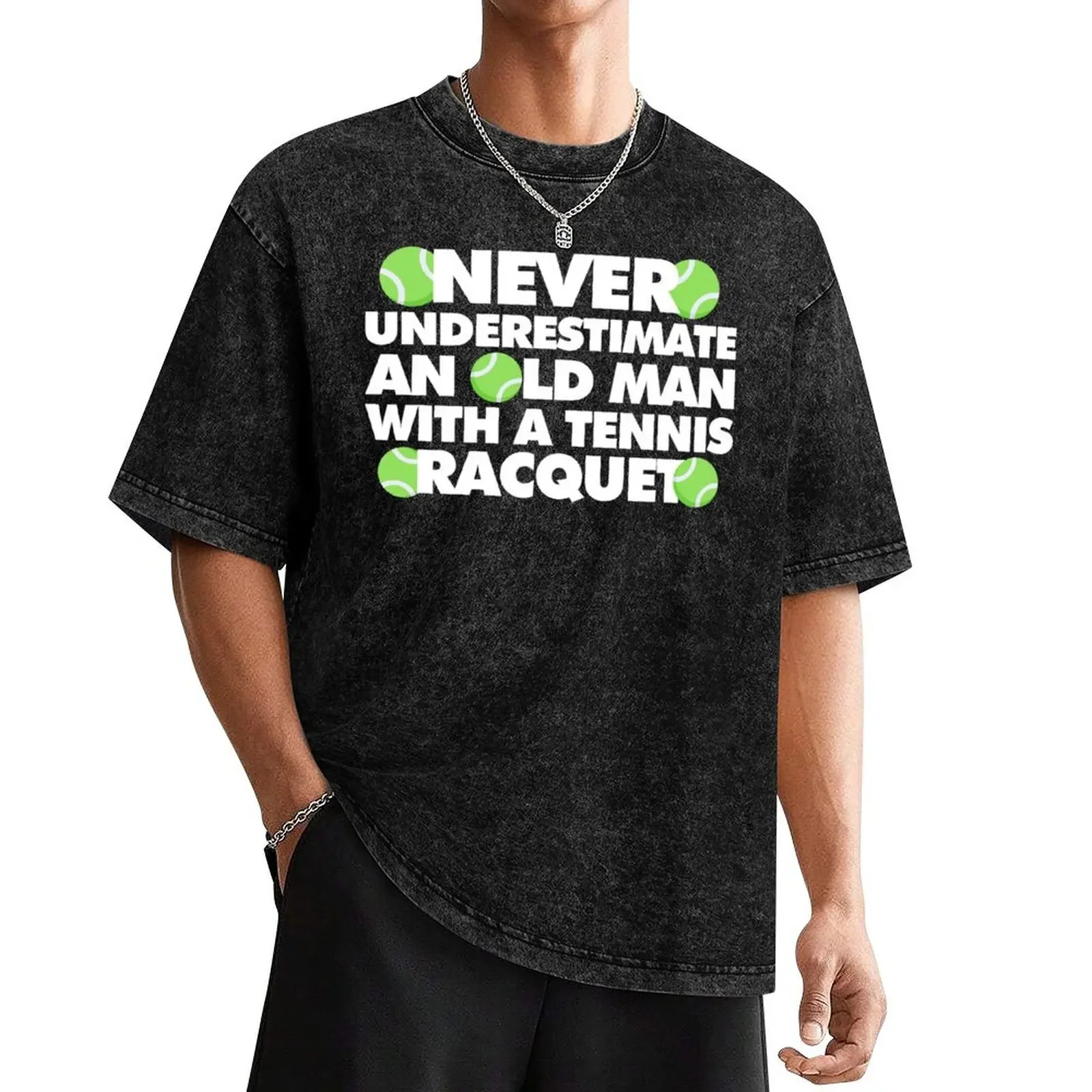 

Never Underestimate An Old Man With a Tennis Racquet Funny Tennis Player T-Shirt sports fans black t shirts for men