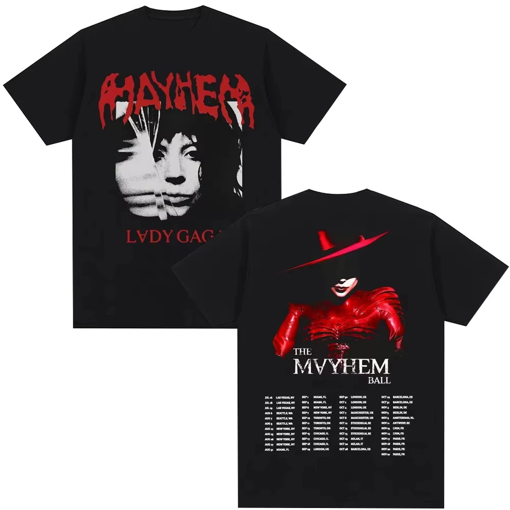 

2026 Lady Gaga The Mayhem Ball Tour Fashion Hip Hop Retro Gothic Men Women Oversized Cotton T Shirts Streetwear T Shirts