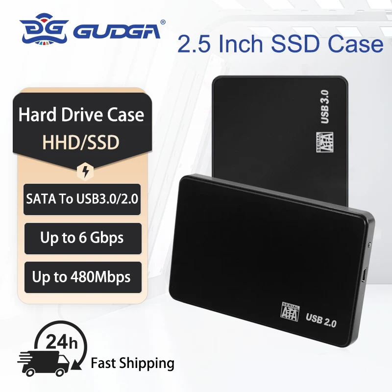 GUDGA-USB 2.0/USB3.0 HDD Caso Disco Rígido Externo, 2.5 Polegada Gabinete SATA, SSD, Transmissão de Alta Velocidade, Janela Suporte, Mac, Android