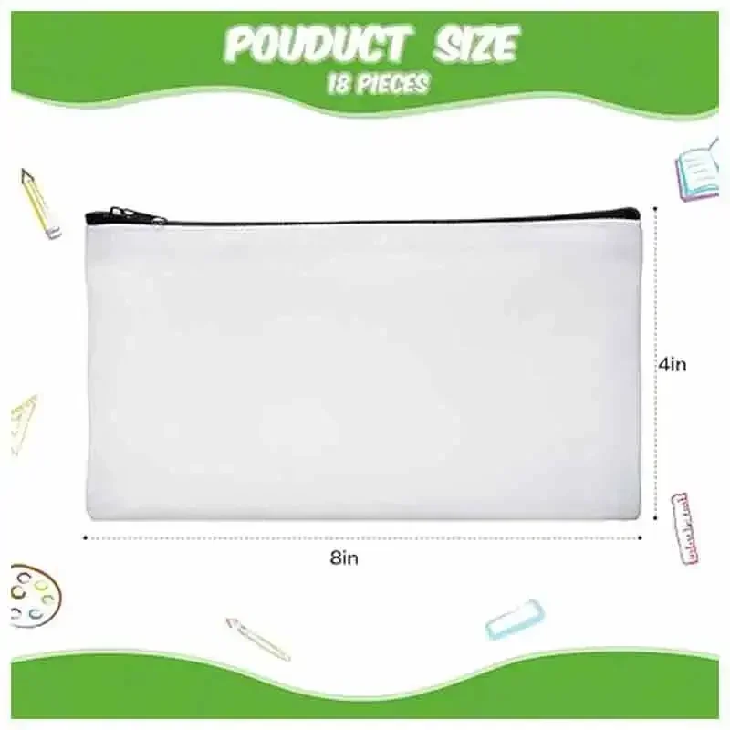 VSW1 Sublimation Blank Canvas Zipper Pouch  Pencil Pen Case Bag Double-Side   Makeup Bags