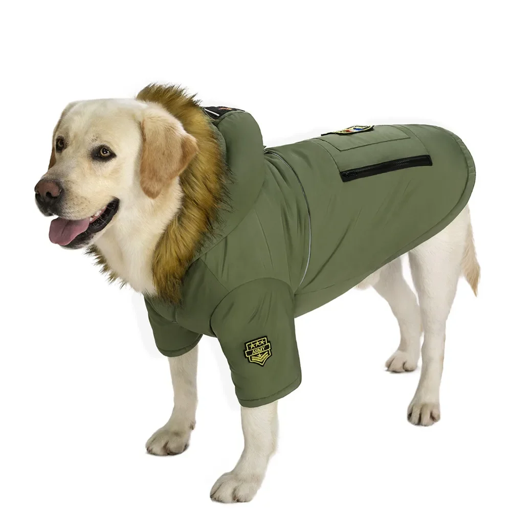 Hooded Dog Winter Warm Down Jacket Waterproof Fur Collar Dog Christmas Clothes Thicker Dog Accessories for Large Dogs