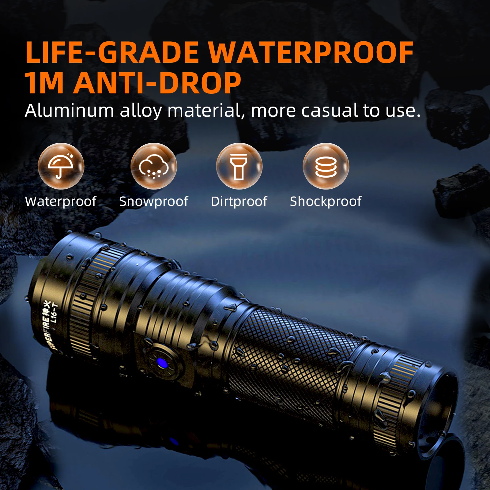 SUPERFIRE 1200Lm Powerful LED Flashlight Tail USB Rechargeable Telescopic Waterproof Torch Light for Camping Emergency Lighting