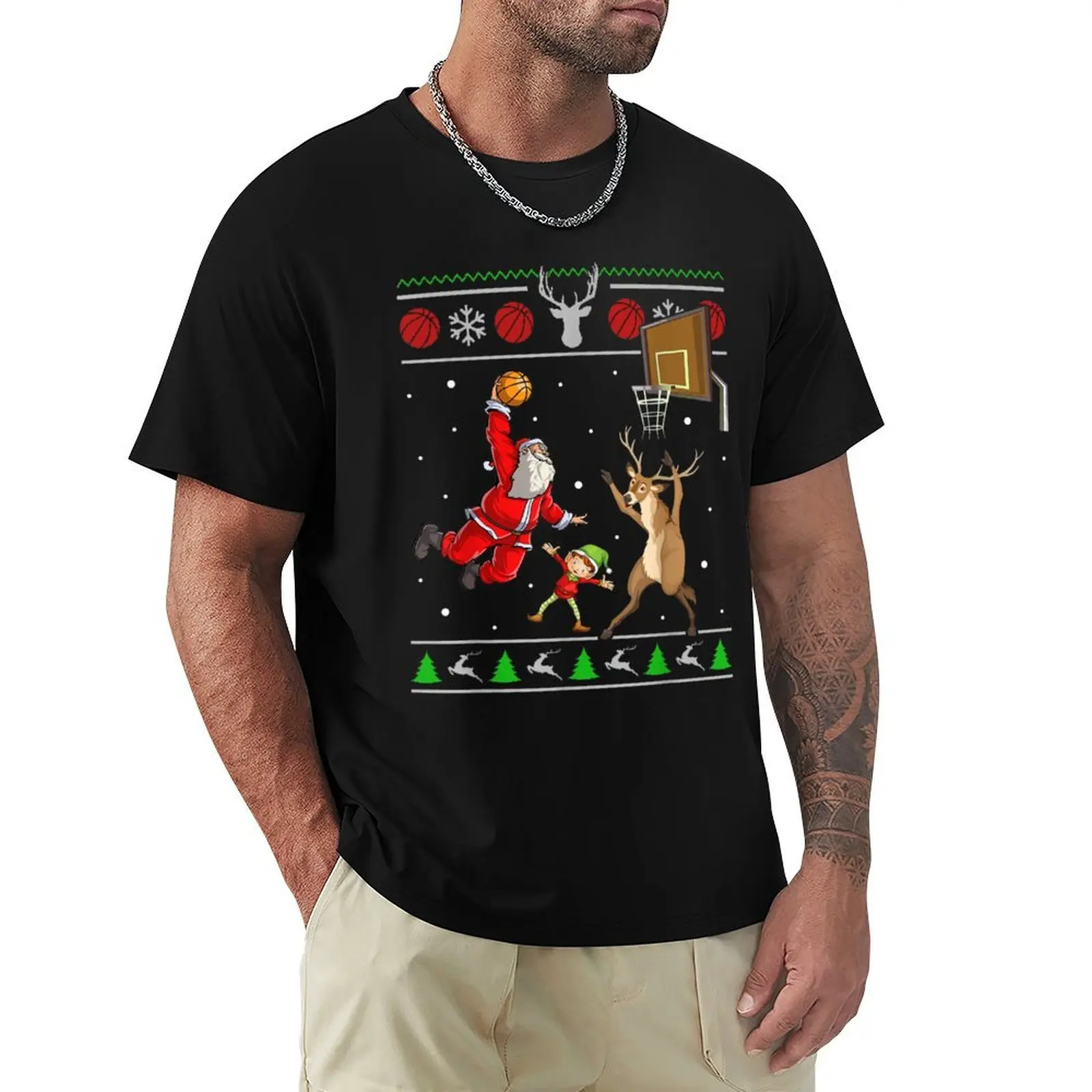 Snowtorious basketball christmas ugly sweater dunking santa T-Shirt Plus Size Short Sleeve T-Shirt