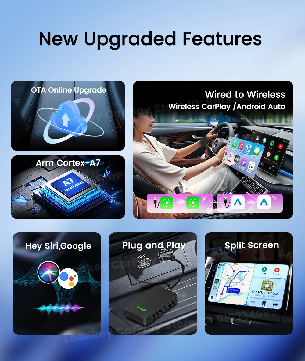 Carlinkit 5.0 2air Wireless CarPlay Android Auto Wireless Adapter 2in1 Plug and Play Auto Connection 5.8Ghz WiFi Bluetooth GPS