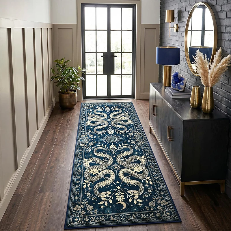 Corridor Carpet Runner Rug Hallway Long Carpets Machine Washable Non-Slip Floor Mat Bedside Mats Green Forest Floral Snake Rugs