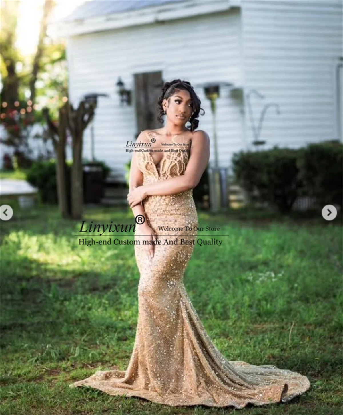 Atemberaubendes Strass-Kristall-Abschlussballkleid mit Plears, Meerjungfrau, formelles Abend-Partykleid, maßgeschneidertes schwarzes Mädchen, sexy Robes de Soirée