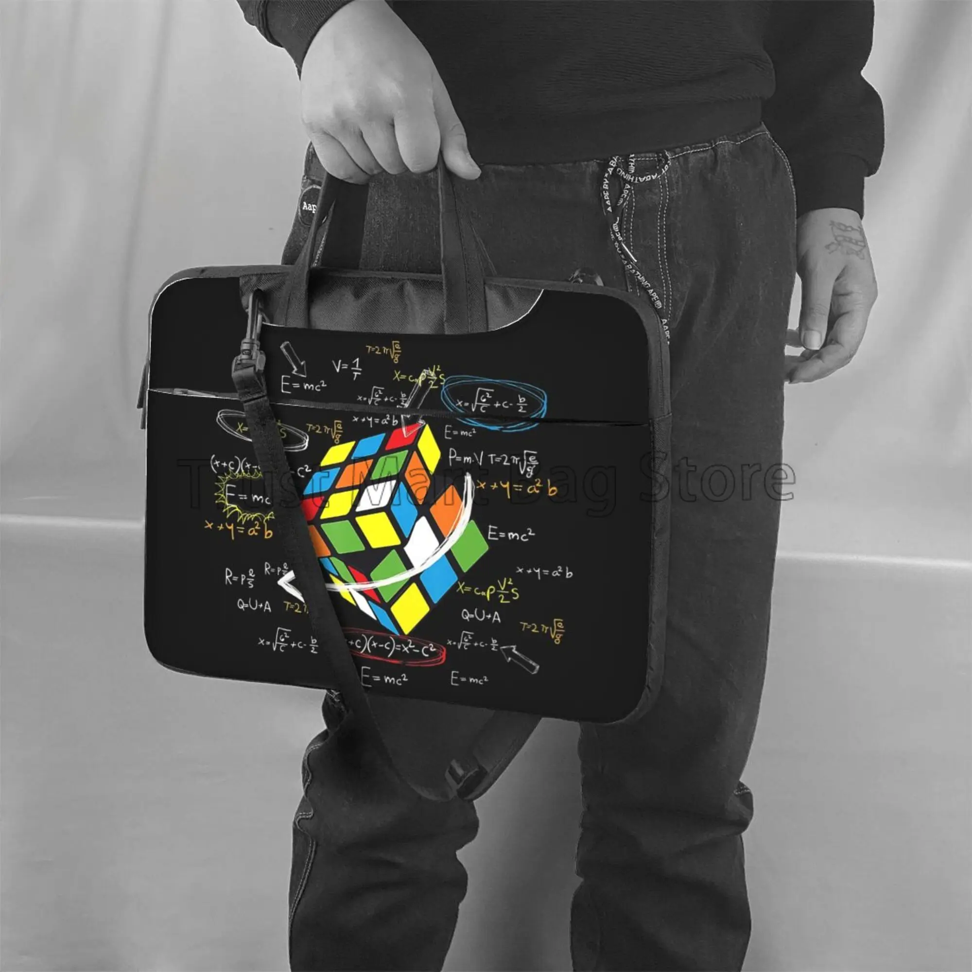 Math Rubiks Rubix Cube Caps Laptop Case Bag Carrying Case Notebook Computer PC Cover Pouch with Handle Fits 13/14/15.6 Inch