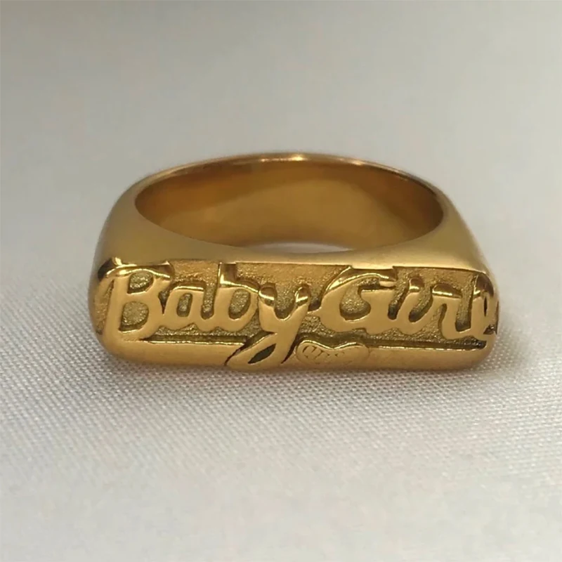 Babygirl Signet Ring High End PVD Gold Plated Statement Ring Gift for Women Girls Birthday Anniversary