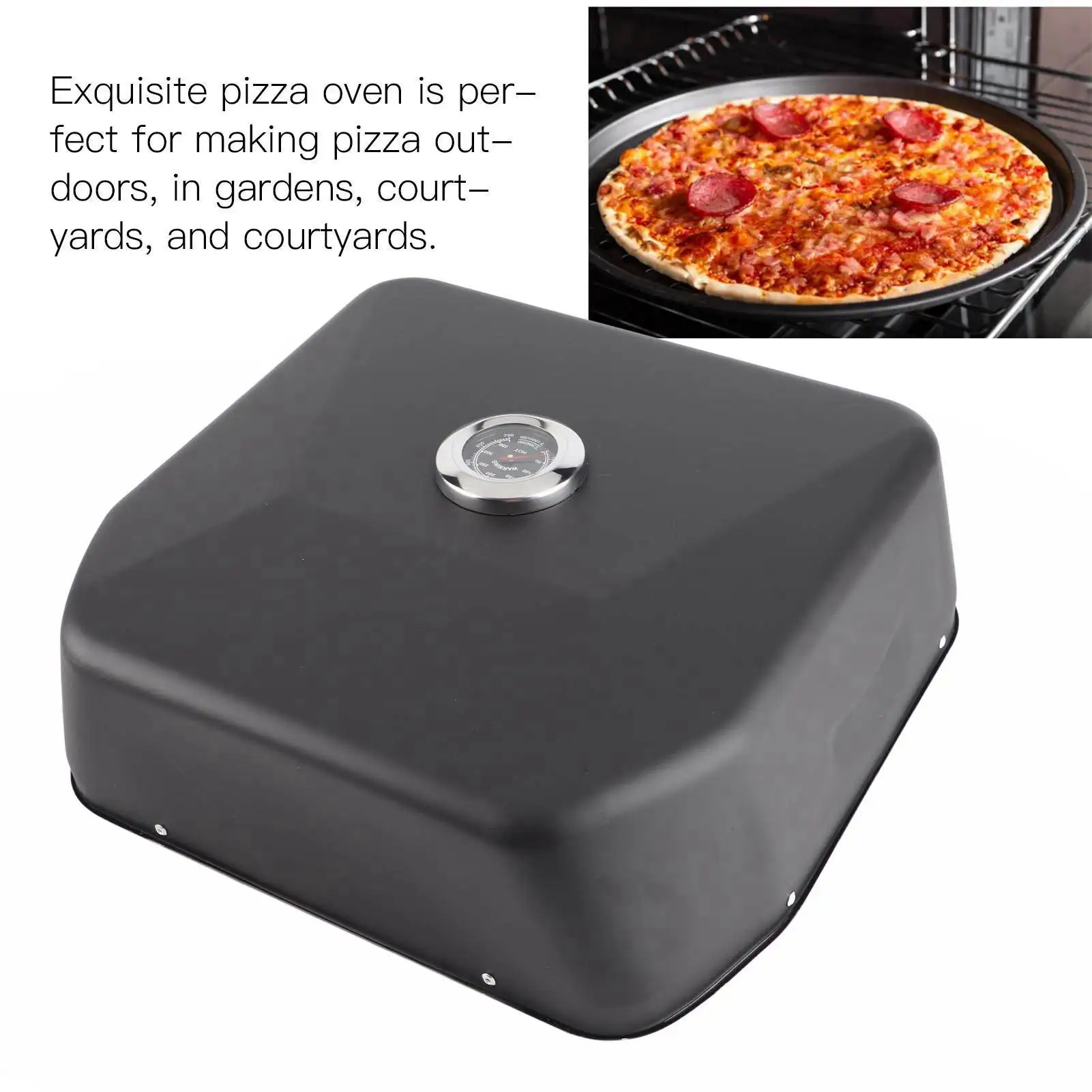 Pizza Oven Pizza Maker Grill Top Pizza Oven Waterproof Multifunctional Pizza Maker with Thermometer for Outdoor Picnic Black