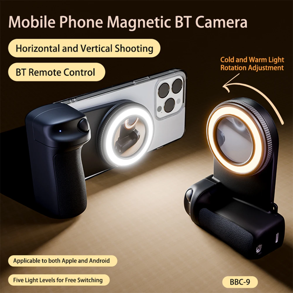 For Magsafe Magnetic Bluetooth-Compatible Shutter Phone Hand Grip 1/4inch Screw Selfie Handle Phone Holder for iPhone 16 15 Vlog