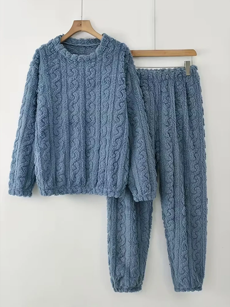 ملابس نوم سميكة ودافئة للنساء بدلة من الفلانيل مع بطانة من الصوف أطقم بيجامات للسيدات ملابس منزلية ملابس نوم دافئة بأكمام طويلة