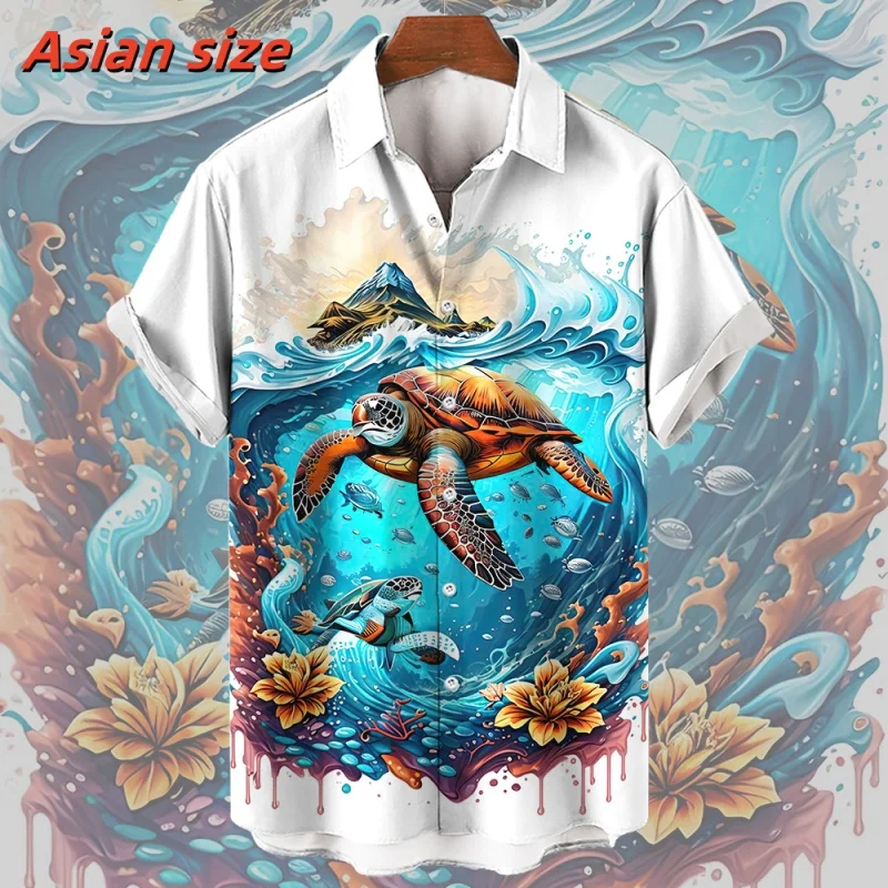 Sky Ocean Pattern Hawaiian Shirt For Men Marine Animal 3D Print Blouse Summer Casual Lapel Tops Loose Aloha Shirts Short Sleeves