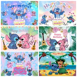 Disney Lilo Stitch Party Backdrops Children's Happy Birthday Decoration Photographic Background Decorations Kids Decor Banner