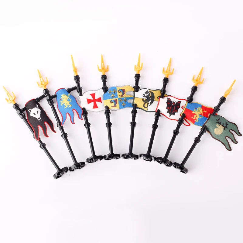 MOC Medieval Military Knight Flag Flagpole Building Blocks Castle Army Infantry Cloaks Clothes Coats Capes War Weapon Bricks Toy