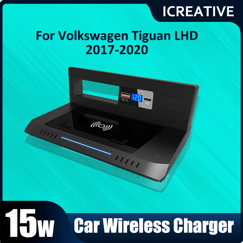 

Car wireless charger QI 15W For Volkswagen Tiguan LHD 2017 2018 2019 2020 fast Mobile phone charger charging plate Accessories
