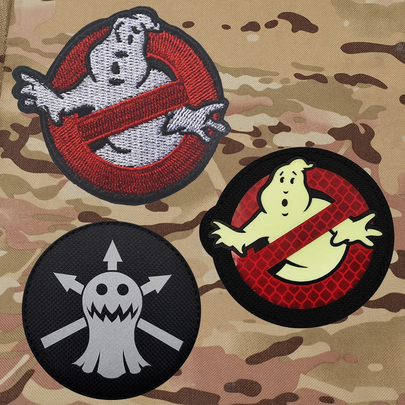 Ghostbuster Red Catch the Ghost Team Tactical Embroidery Glow In Dark Patch Stickers On Clothing With Hook And Loop