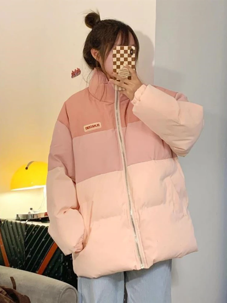 

Women'S Gradient Pink Down Cotton 2023 Autumn Loose Comfortable Coat Thickening Warm Female Winter Padded Cotton Jacket Outwear