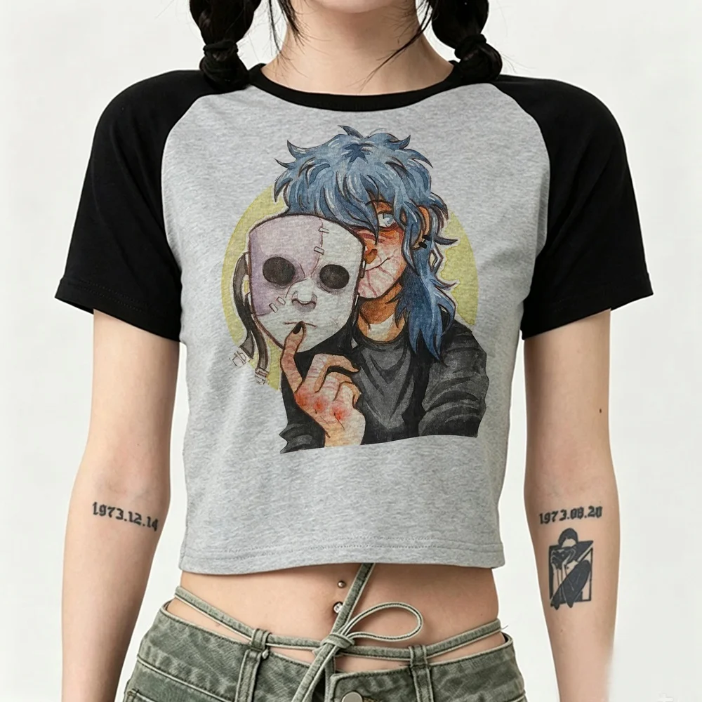 Sally Face crop top teen 2000s anime cute scene  goth shirt party streetwear y2k