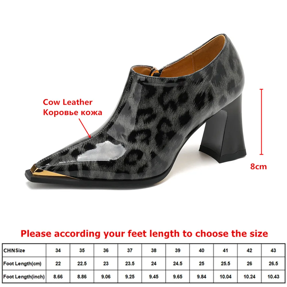 MILI-MIYA Women's Pointed-Toe Leopard-Print Calfskin High Heels Extra-Tall Chunky Heel Non-Slip Sole Extra Large Sizes 34-45
