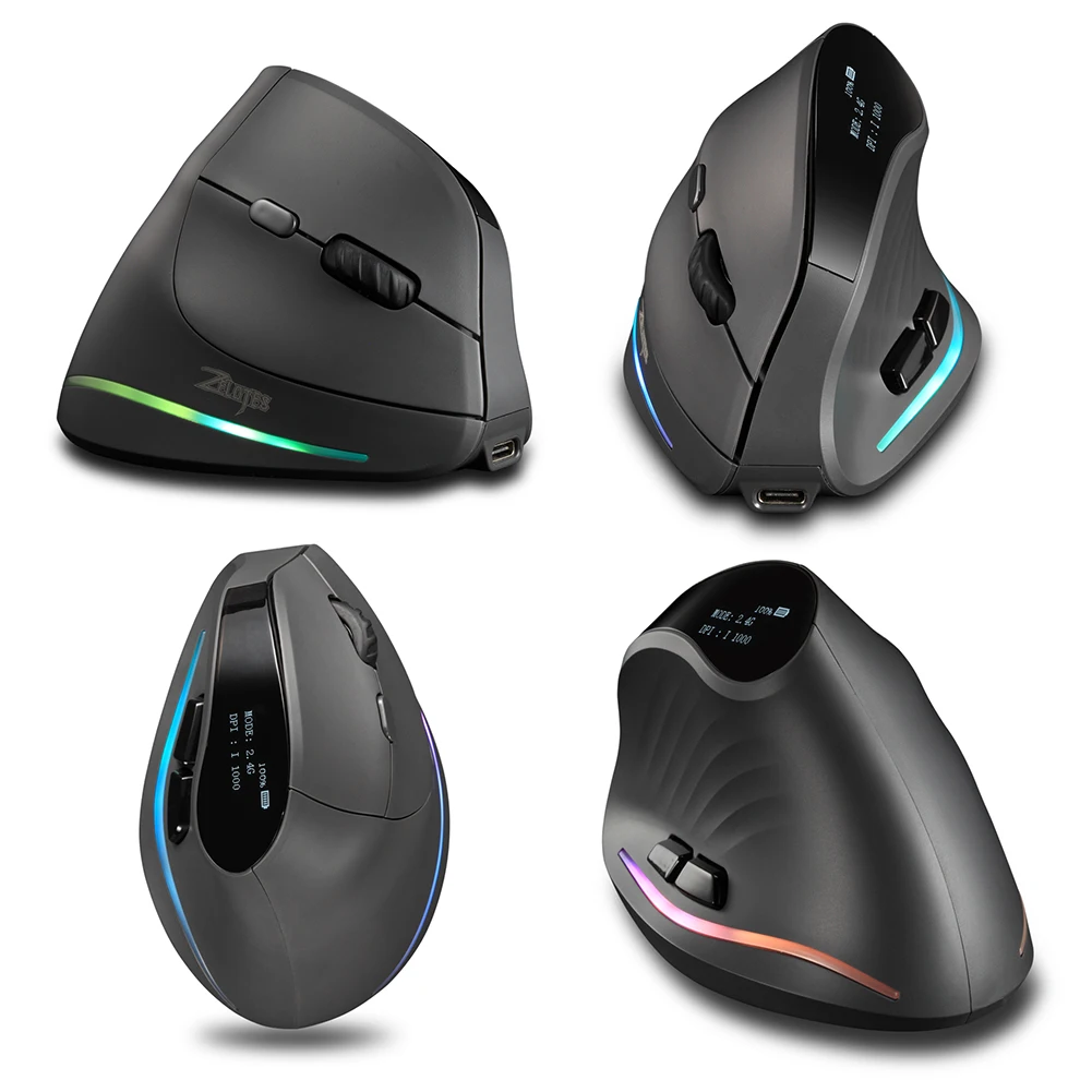 Ratón Vertical inalámbrico Bluetooth recargable ergonómico 4000DPI 7 botones triodo BT + 2,4 GHz + ratón con cable para ordenador portátil de escritorio