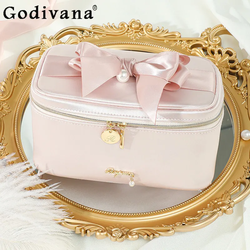 

Японская косметичка-органайзер Sweetheart Girl, женская, новинка 2026 года, однотонная, большая вместимость, портативная, дорожная, универсальная сумка для хранения